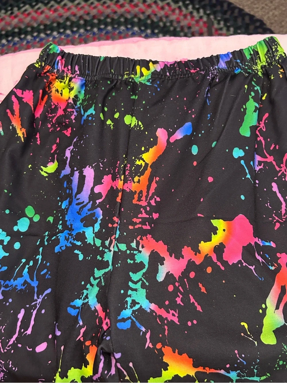Black Graphic Teddy Bear Tee with Neon Rainbow Print with socks